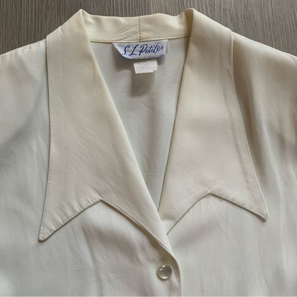 S.L. Petites Off-White Large Collar Shirt Sz 10 - Picture 4 of 10